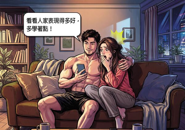 書記官游立綸（左）秀出與AV女優合拍的性愛片，要女友多學著點！