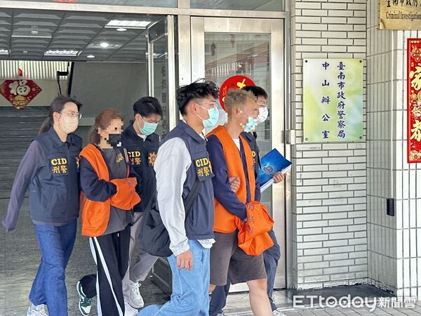 ▲南市刑大偵破台中一家汽車租賃業者涉嫌暗助詐團，拘提38歲彭姓老闆、40歲蔡姓妻子及23歲林姓員工3人到案。（記者林東良翻攝，下同）