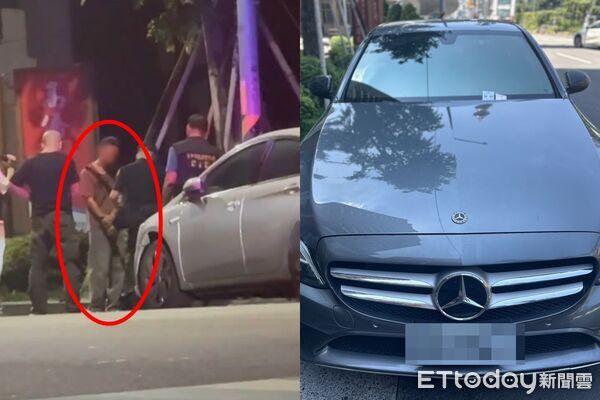 ▲賓士男開賓士輾死護理師，到案畫面曝光。（圖／左圖記者白珈陽翻攝、右圖白珈陽攝）