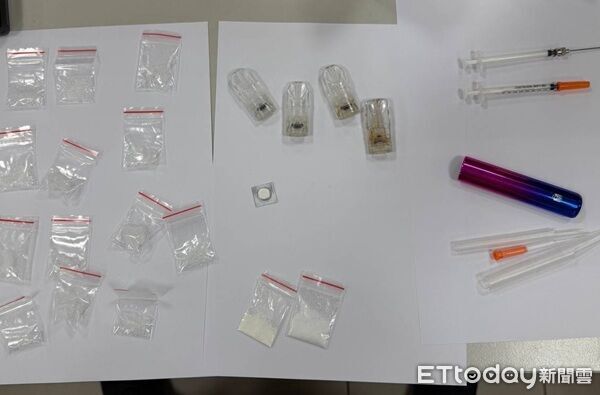 ▲▼警方將陳男壓制，雖未酒駕卻檢測出毒品反應呈陽性，再查獲其丟棄路旁之毒品及針筒。（圖／桃園警分局提供）