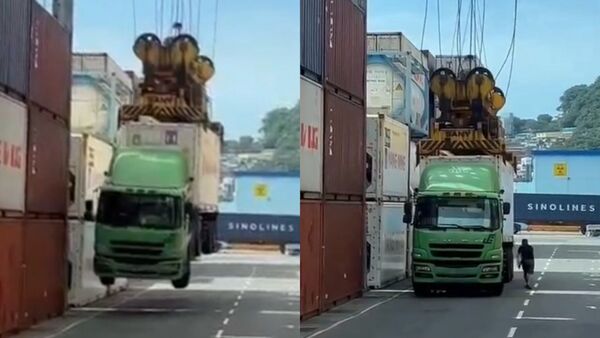 司機忘拔4根插銷！基隆港貨櫃車「連人帶車升空」驚險畫面曝