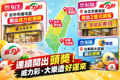 快訊／威力彩2億元頭獎開出！　北市幸運彩券行1注獨得