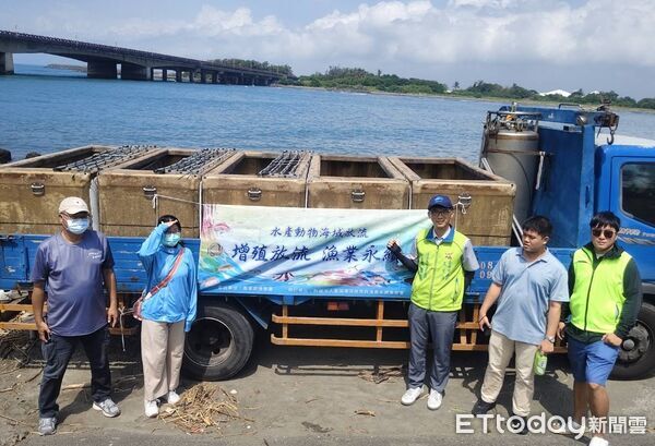 ▲台南市政府攜手農業部漁業署及台灣漁業永續發展協會，在鹽水溪口四草大橋附近海域放流100萬尾草蝦苗。（記者林東良翻攝，下同）