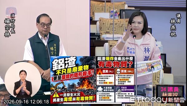 ▲台南市議員林燕祝質疑，麻豆區約1.8萬公噸鋁渣及廢棄物堆置長達10年，要求市府儘速依法清除。（記者林東良翻攝，下同）