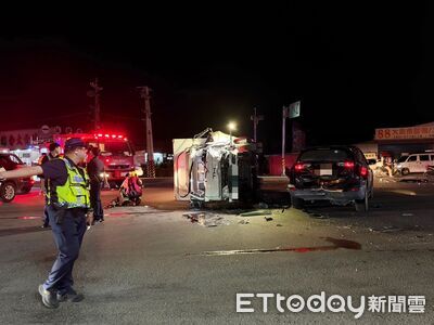 枋寮台1線4車連環撞! 貨車追撞轎車「側翻橫躺」5人傷