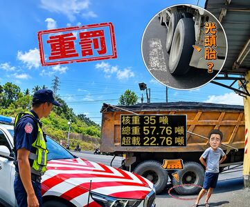 大貨車輪胎磨平成「光頭」 超載22噸竟還上國道