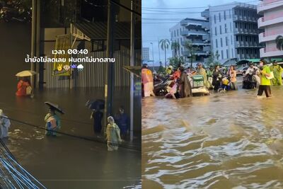 曼谷大雨狂炸「水淹及膝」畫面曝光! 市區交通大癱瘓