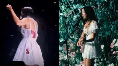 奧莉維亞台上洋裝「被雨融化」! 白裙層層溶解…畫面瘋傳