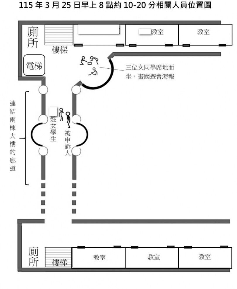 C師提供性平會的資料顯示，當時他與女童是站在走廊師生都可以看到的地方。（圖／讀者提供）