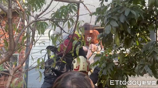 ▲恐怖黑煙害虎斑貓「閉眼吐舌」狂喘　緊急給氧潑水！消防人寵都救。（圖／記者許權毅攝）