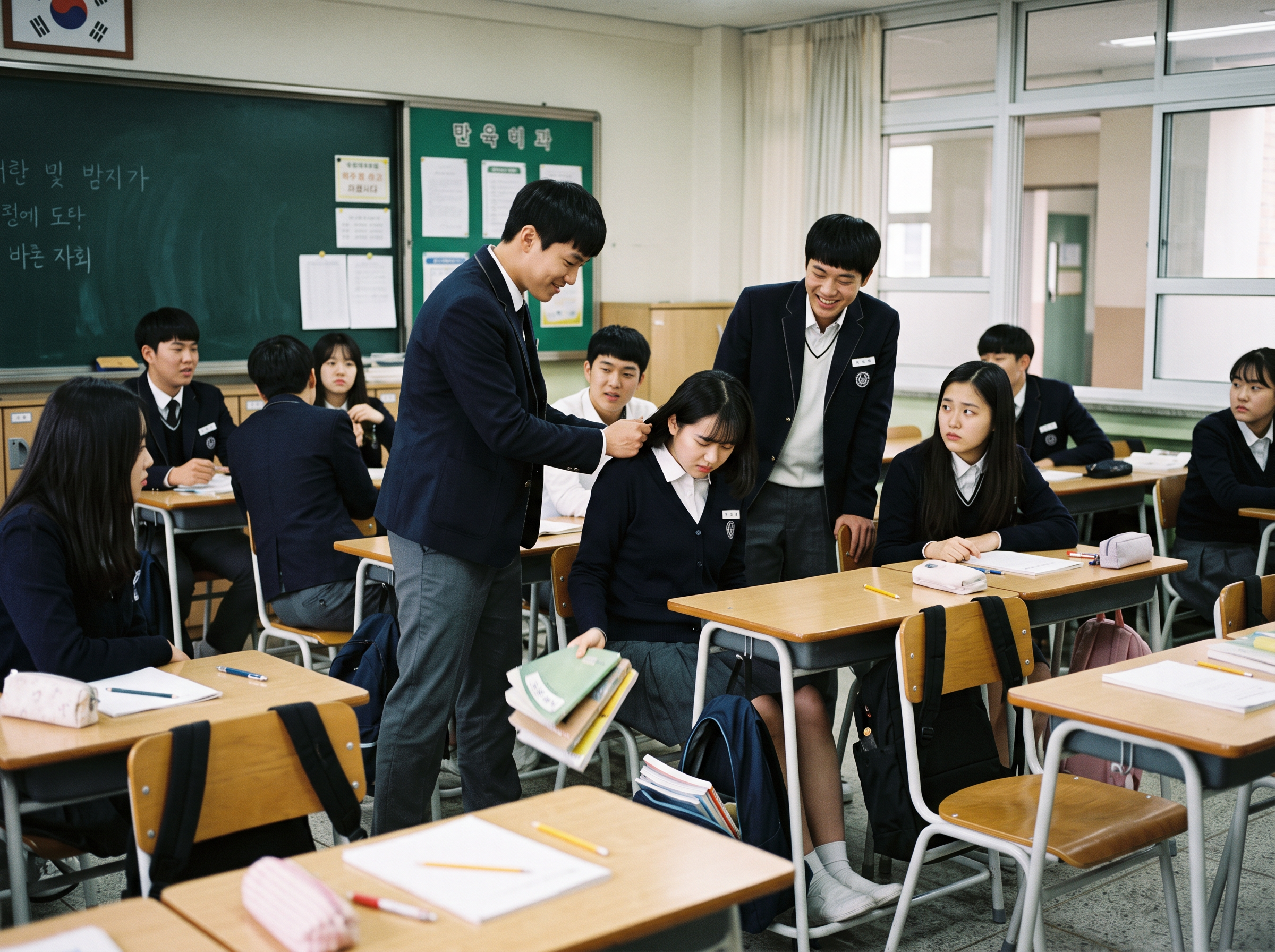 ▲▼南韓某所國中,男同學經常霸凌、性騷擾女同學。(AI協作圖/記者羅翊宬製作,經編輯審核)