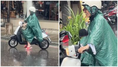 踩紅白拖被拍「冒大雨騎機車」!仔細一看是天后 網驚:最接地氣
