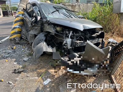 男酒駕逆撞機車「後座3歲童骨折」電桿也倒了 車頭全爛畫面曝