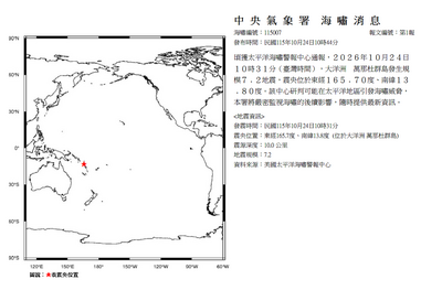 萬那杜規模7.2強震 氣象署發「海嘯消息」:嚴密監視影響